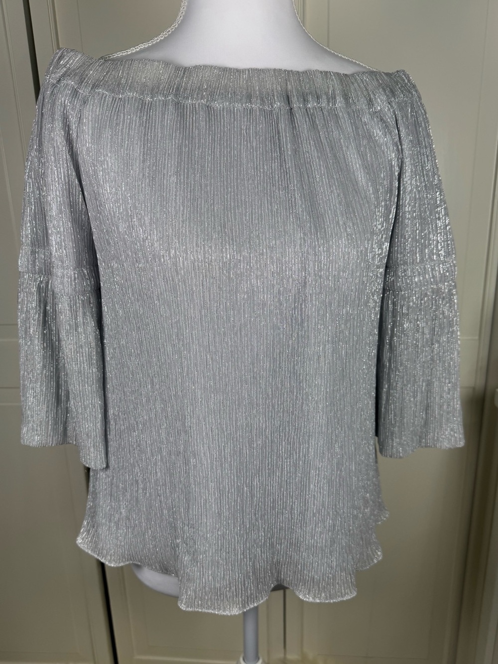 Waverly Grey Silver Shimmer Off-Shoulder Blouse